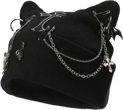 Productafbeelding van Gebreide muts dames - Kattenoren - Goth-stijl - Zwart - Y2K