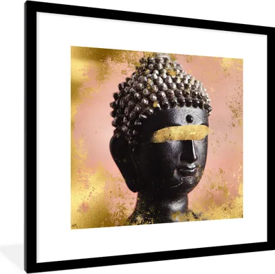 Produktbild von MuchoWow® MuchoWow® Gerahmtes Poster Buddha - Kopf - Schwarz 40x40 cm - Poster mit zchwarzem Bilderrahmen - Poster - Plakat im Rahmen