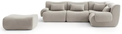 Zdjęcie produktu dla MILYSOFA SOFATIME – 4-osobowa modułowa sofa narożna z szezlongiem, delikatna tkanina pętelkowa, kolor kamienny beż