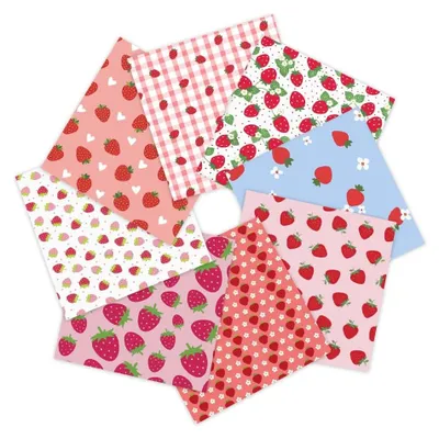 Immagine prodotto di 8 pezzi di tessuto a tema fragola, ideali per progetti di quilting e fai-da-te