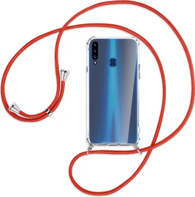 Produktbild von Handykette Backcover-Schutzhülle mit Band (Metall silberfarben) für Samsung Galaxy A20s - rot