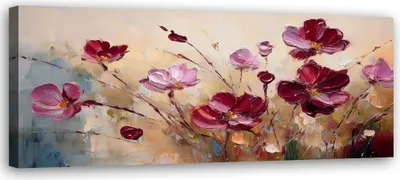 Produktbild von Leinwandbild Rote Mohnblumen Gemalte Blumen 150x50 Feeby Violett bild für die wand bereit zum aufhängen