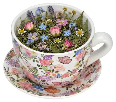 Image de Vase ou pot de fleurs en forme de tasse Florale Colorée