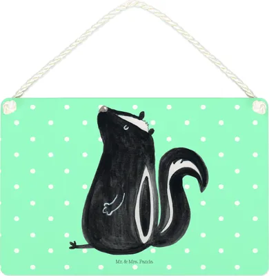 Produktbild von Mr. & Mrs. Panda Schild Stinktier Sitzen DIN A4 - Türkis Pastell - Geschenk, Spruch, Büro, Besserwisser, kleine aufmerksamkeit, Deko, Skunk, holzbild, Türschild, Recht