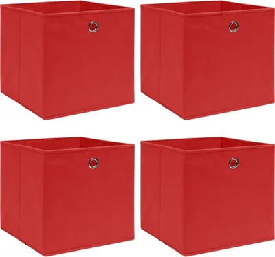 Image de Boîtes de rangement 4 pcs Rouge 32x32x32 cm Tissu