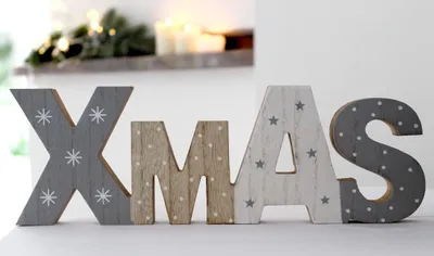Weihnachtsdeko Buchstaben Xmas aus Holz, 30x9,5x2 cm