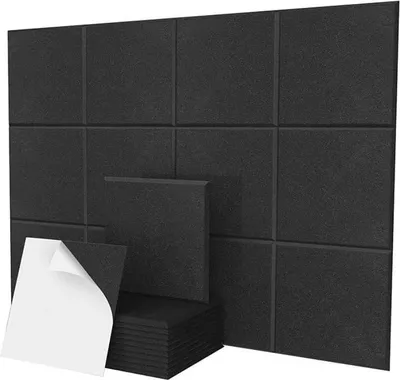 Produktbild von 12er Set schwarze Akustikplatten, selbstklebend, hochdichte schallabsorbierende Polyesterwände, 30x30cm, für Türen, Decken,Studios, Büros,Spielzimmere