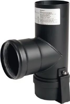 Productafbeelding van T-stuk 90° mannelijk/vrouwelijk met condenswateraftapschroef, zwart - diameter 100 mm