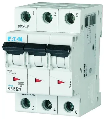 Obrázok produktu pre Miniatúrny istič 3P D 32A 6kA AC PL6-D32/3 286616