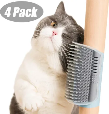 Produktbild von Katzen-Kratzbürste, Wand- und Eckkratzer, Gesichtspflegebürste, Massagekamm für Kätzchen mit langem und kurzem Fell, Grau