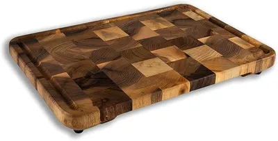 Imagen del producto de Tabla de cortar de madera de nuez de 44x30x4 cm – Tabla de cortar con ranura para recoger líquidos – apta para cuchillos y antibacteriana – Tabla de cortar profesional con bandeja deslizante