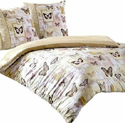 Produktbild von 3tlg Wende Bettwäsche Set Renforce Baumwolle XL Bettbezug 200x220 2x Kissenbezug 80x80 Creme Beige Schmetterlinge