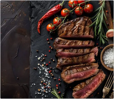 Produktbild von Spritzschutz Herdabdeckplatte Schneidebrett aus Glas Gegrilltes Steak Teller 1-Teilig (60x52cm)