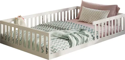 Image de Lit de sol Lit avec protection contre les chutes & sommier à lattes Montessori lit enfant lit adolescent lit simple en option avec matelas | pin blanc 90x200 cm
