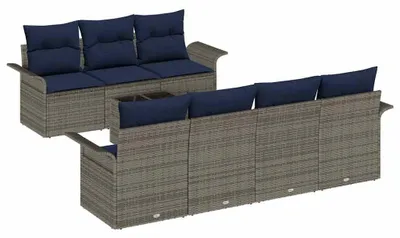 Immagine prodotto di Set da giardino composto da 8 pezzi, divano e sedie, in rattan sintetico, colore grigio e blu navy