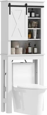 Obrázek produktu pro Toaletní skříňka - posuvné dveře ve stylu stodoly - nad toaletou - volně stojící - 67 x 25 x 172 cm - bílá