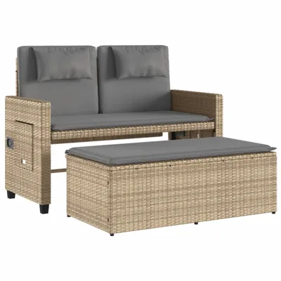 Immagine prodotto di vidaXL Panchina da giardino regolabile con cuscino Beige Poly Rattan