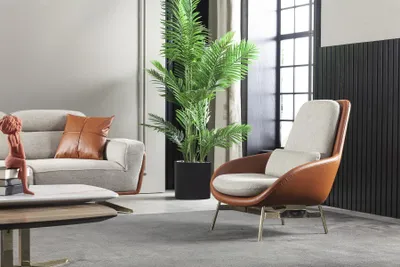 Produktbild von Lehnstuhl Wohnzimmer Sessel Relax Stühle Club Lounge Möbel Braun Sofa