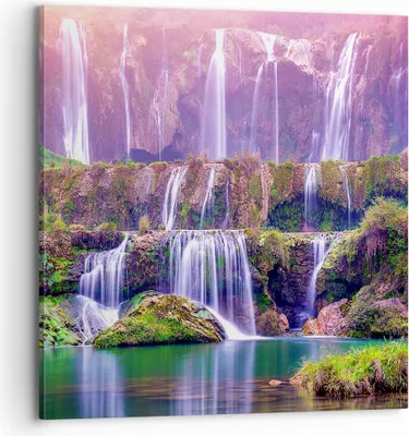 Produktbild von Bild auf Leinwand - Leinwandbild - Wasserfall Natur - 70x70cm - Wand Bild - Wanddeko - Wandbilder - Leinwanddruck - Bilder - Kunstdruck - Wanddekoration - Leinwand bilder - Wandkunst - AC70x70-3893