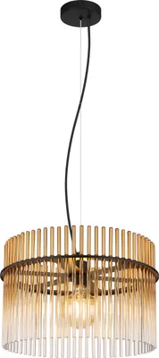 Produktbild von Globo Lighting Hängeleuchte Metall schwarz matt, Glasstäbe amber, klar verlaufend, Kabel PVC schwarz, Höhe kürzbar, ø: 400mm, H: 1500mm, exkl. 1x E27 60W 230V