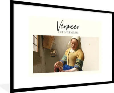 Produktbild von MuchoWow® Gerahmtes Poster Milchmädchen - Vermeer - Alte Meister 90x60 cm - Poster mit Schwarzem Bilderrahmen Wandposter Rahmen Foto Bilder - Wanddekoration - Fotos
