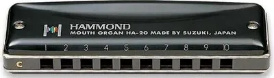 Produktbild von Suzuki Mundharmonika HA-20 diatonisch 10 Löcher schwarz Metall 100x27x20mm inkl. Koffer