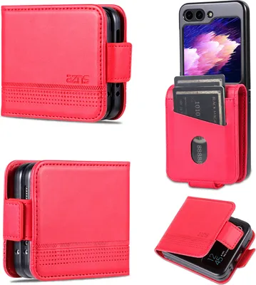 Produktbild von Leder Hülle für Samsung Galaxy Z Flip5, Klapphüllen Brieftasche Magnetverschluss Schutzhülle Rosa