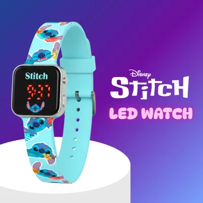 Produktbild von Disney Stitch Digitale LED Uhr, Kinderuhr mit Verstellbarem Armband, Zeit und Datum Funktion, Geschenk für Jungen und Mädchen (Blau)