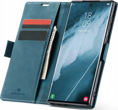 Image de Etui téléphone avec rabat SPACECASE Wallet pour Galaxy S22 Ultra Bleu