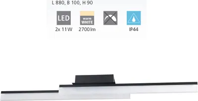 Produktbild von Eglo 900844 PALMITAL LED Wand-/Deckenleuchte 2x11W 880x100mm Schwarz Satiniert Warmweiss IP44