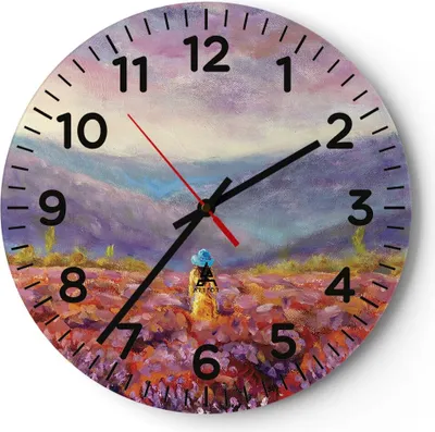 Produktbild von Wanduhr - Rund - Glasuhr - Feld Frau Landschaft - 30x30cm - Schleichendes Uhrwerk - Lautlos - zum Aufhängen bereit - Dekoration Modern - Wanddekoration aus Glas - C4AR30x30-5074