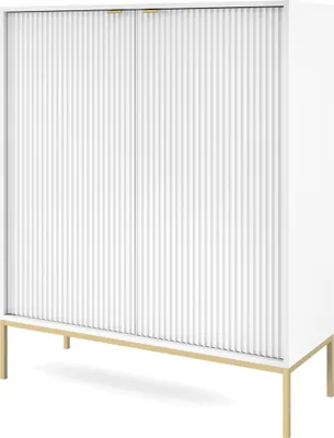 Produktbild von Masseno Kommode STELLARE 104 cm Highboard mit 2 Türen für Wohnzimmer Schlafzimmer Modern 104x39x125 cm Weiß / Weiß
