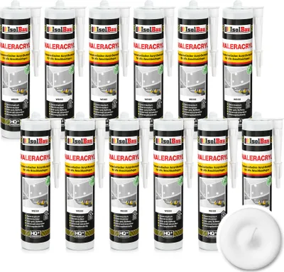 Produktbild von Isolbau Maleracryl 12 x 300 ml Weiß - Plastoelastischer Acryl-Dichtstoff zum Abdichten von Fugen im Innen- & Außenbereich - Kartusche