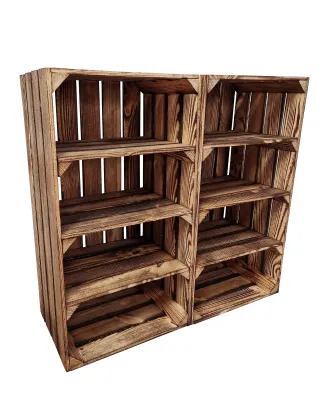 Produktbild von Holzkiste mit Zwischenbrett 75x40x30 cm 2er Set - Weinkiste Schuhregal 3 Ablagen - Geflammt