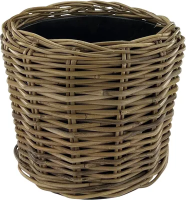 Image de Pot de séchage en rotin - ø 34 x 30 cm - Drypot - Cache-pot avec plastique recyclé étanche à l'intérieur - Pots de fleurs - Gris