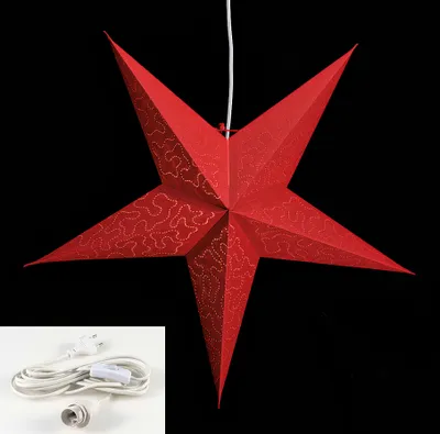 Produktbild von Leuchtstern 5 Zacken rot 60cm Papiertstern Weihnachtsstern inkl Kabel