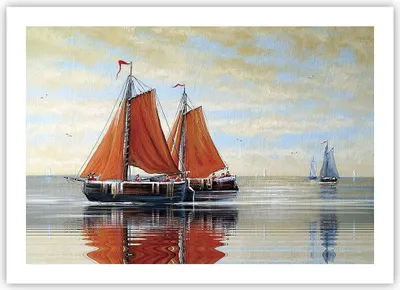 Produktbild von Poster - Poster ohne Rahmen - Segelschiffe Öl Orange - 70x50 cm - Wand Bild - Wanddeko - Wandbilder - Kunstposter - Wandposter - Bilder - Kunstdruck - Wanddekoration - Wandbild - P2XAA70x50-4404