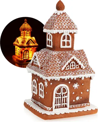 Productafbeelding van com-four® Lichtbeeld in lebkuchenstijl, 25 cm - Kersthuis met verlichting - Kerstdecoratie met tijdsgestuurde verlichting - Kerstdecoratie