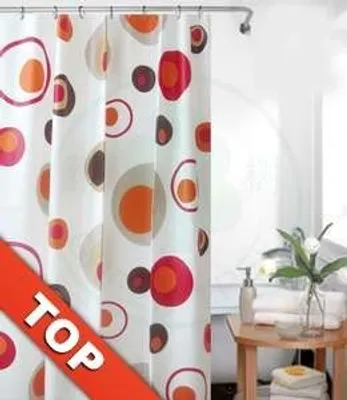 Obrázok produktu pre Peva sprchový záves Farebné červeno-hnedé kruhy 180x200 cm vrátane krúžkov na sprchový záves