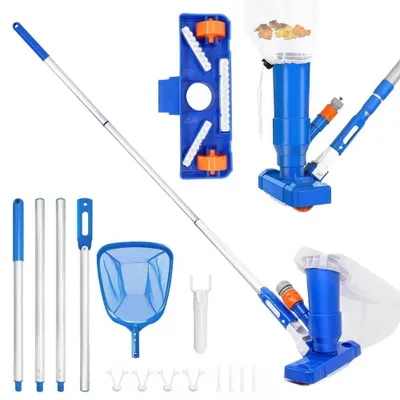 Produktbild von Poolreinigungsset Sauger Kescher manuell Gartenschlauch mit Bürsten und Rädern