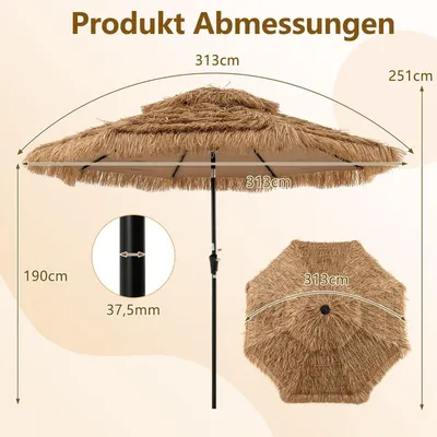 Produktbild von Tiki-Strohschirm mit Solar-LED-Beleuchtung, 313 cm