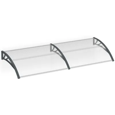 Produktbild von ACXIN Vordach Haustür Überdachung Türdach Sonnenschutz aus Polycarbonat Hohlkammerplatte Klar Kunststoff und Aluminium Rahmen (300x100cm, Grau)