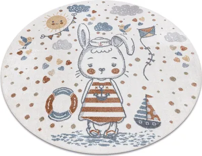 Produktbild von Teppich BONO 8441 Kreis Hase Matrose Creme / Blau Mehrfarben rund 100 cm