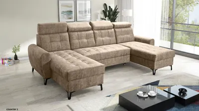 Produktbild von Wohnlandschaft U-Form LAVAX, Ecksofa mit Schlaffunktion, 2 Bettkästen - Dunkelbeige