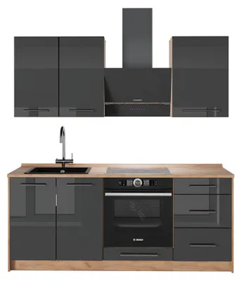 Zdjęcie produktu dla Kuchnia pojedyncza Vicco Fame-Line Antracyt połysk/Dąb goldkraft 190 cm, BP Dąb, Model 64876