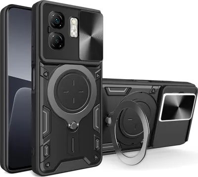 Obrázek produktu pro Pouzdro pro Infinix Smart 9 / Hot 50i dvojvrstvé odolné pouzdro s ochranným krytem kamery a kruhovým stojánkem na prsten Černý