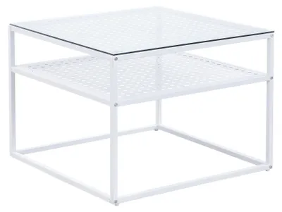Image de WOHNLING Table basse en verre et métal blanc 60x60x45 cm Table de salon carrée moderne avec tablette Table d'appoint Table basse Table en verre Petite