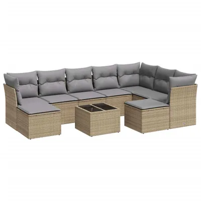 Image de vidaXL Ensemble de salon de jardin 10 pièces avec coussins Beige Poly Rattan
