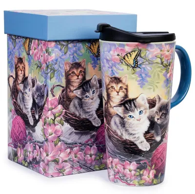 Image de Tasse en céramique avec couvercle et anse, d'une capacité de 500 ml, idéale pour le thé et le café