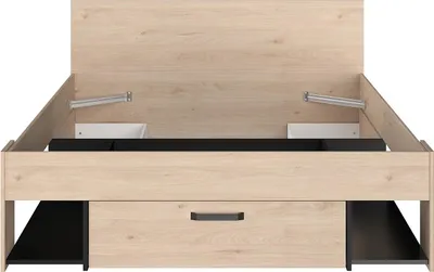 Produktbild von Bett 140 x 190/200 cm mit Kommode und - Natur und schwarz - KINSELIA